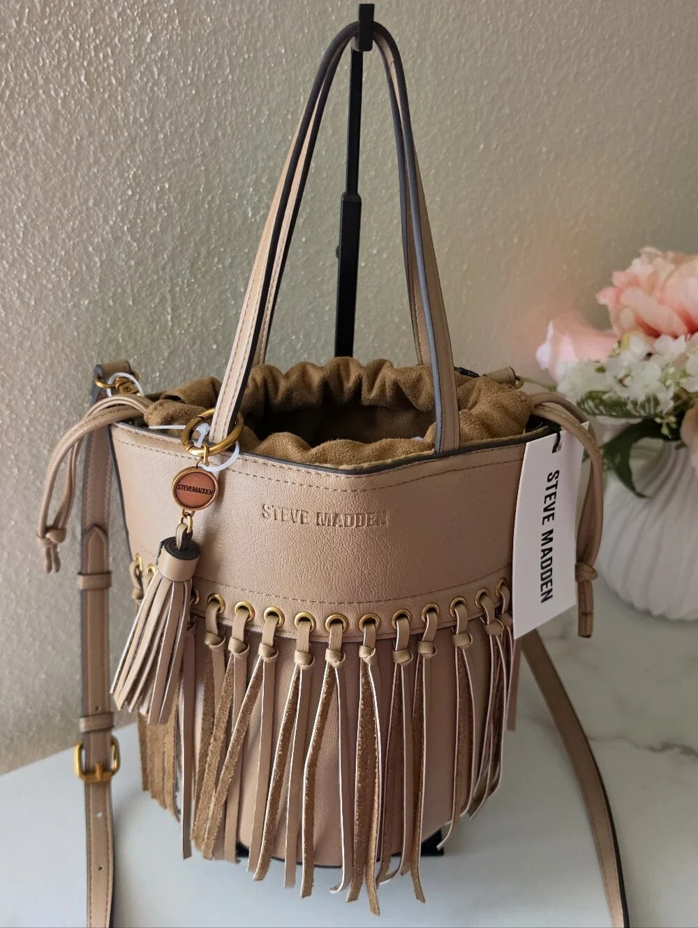 Steve Madden Latte Fringe Bucket Bag Crossbody NWT